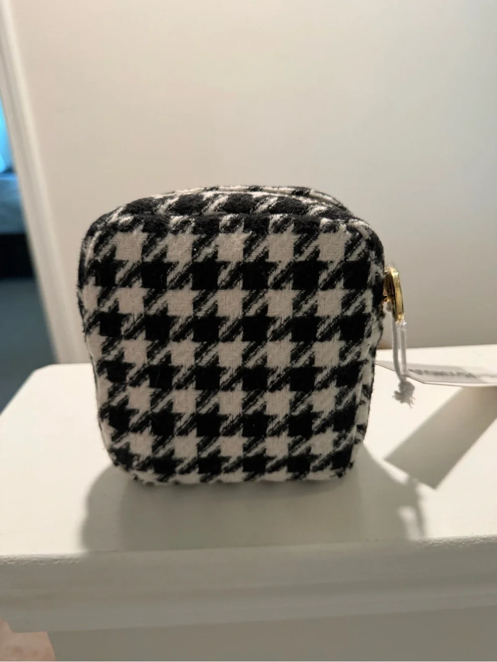 Houndstooth Square Mini Pouch - Black & White